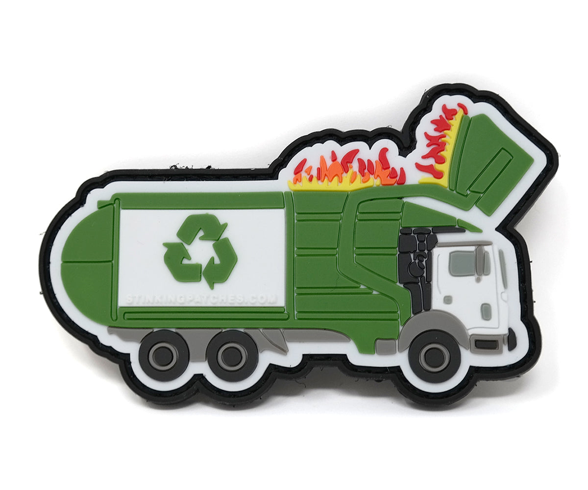 Garbage Truck Dumpster Fire Morale Patch | Recycle | PVC Rubber Tactical Patch | Funny Morale Patch